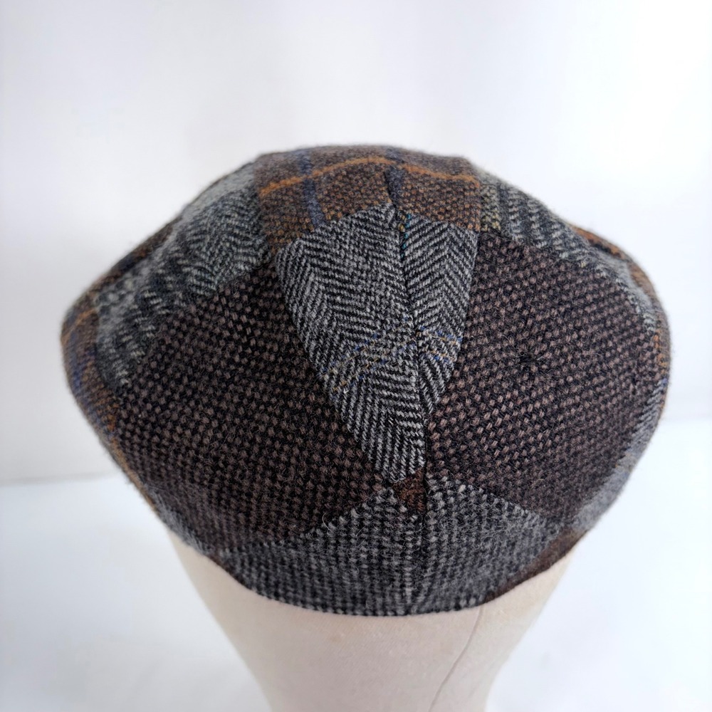 Brooks Brothers Flat Cap Brown Grey Patchwork Wool Made in Italy Driving Hat
